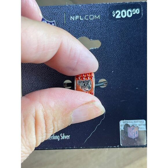 NFL Buccaneers Sterling Charm Bracelet Bead, Red, Crystal, Football - Picture 3 of 9